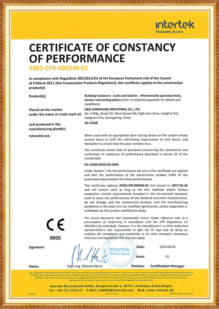 Certificat CE EN12209