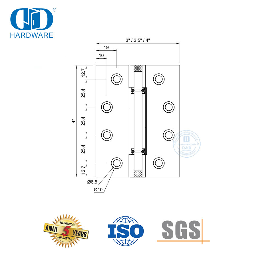 Charnière bout à bout à roulement dissimulé à 3 articulations, profil européen en acier inoxydable-DDSS062