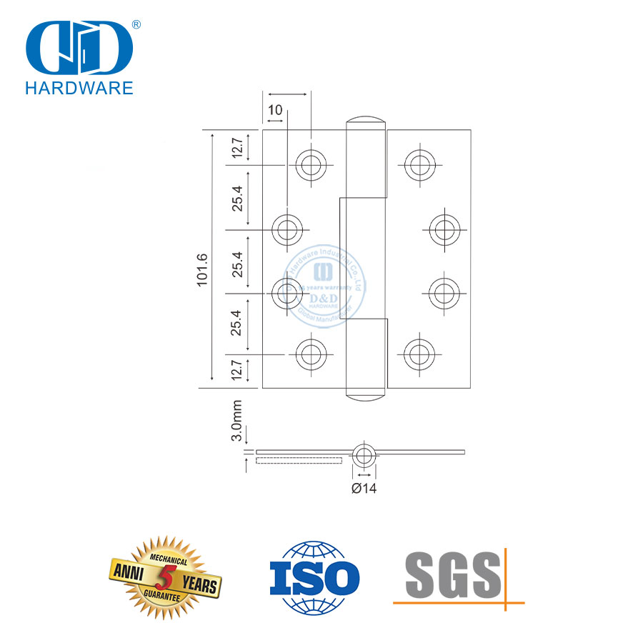 Charnière à trois articulations en acier inoxydable, bon prix, largement utilisée-DDSS023