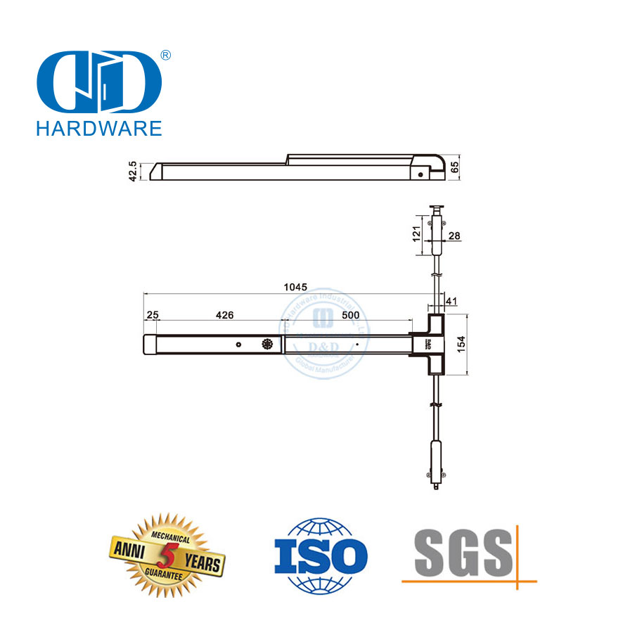 Accessoires de porte en acier inoxydable, type vertical, sortie de panique demi-longueur Hardware-DDPD030-SSS
