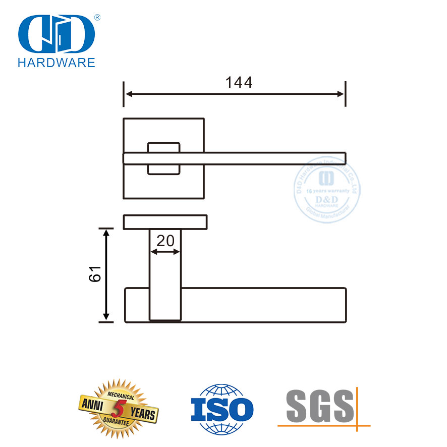 Poignée à levier solide pour porte intérieure et extérieure, quincaillerie en acier inoxydable-DDSH060-SSS