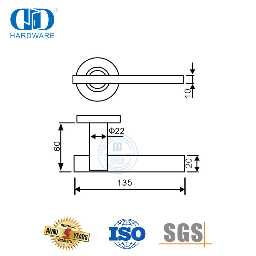 Quincaillerie de porte principale au design simple et élégant, poignée à levier tubulaire plat-DDTH041-SSS