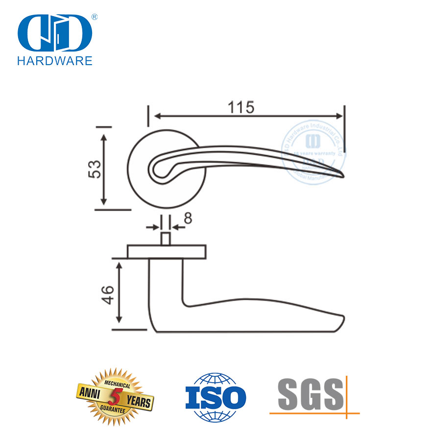 Poignée de porte à levier solide de type incurvé de conception simple de haute qualité-DDSH027-SSS