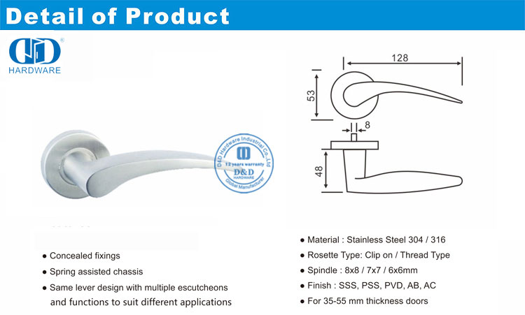 Poignée de porte à levier solide