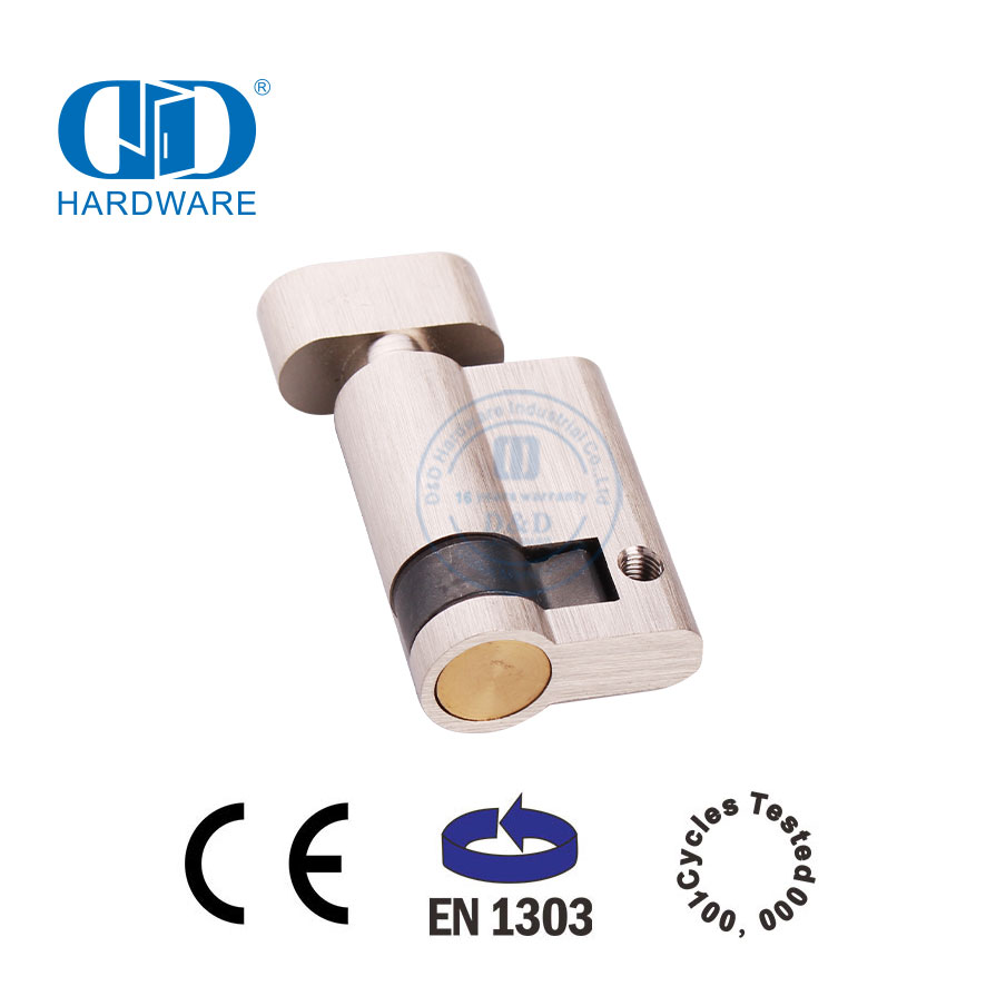 Demi-cylindre en nickel satiné avec bouton tournant avec certification EN 1303-DDLC009-45mm-SN