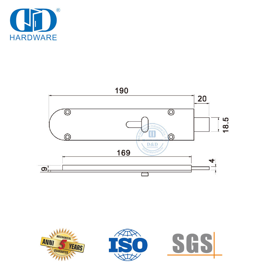 Accessoires de quincaillerie de porte intérieure Boulon de porte coulissante en laiton massif de sécurité-DDDB028-SNP