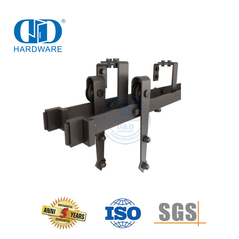 Kit Double extérieur noir silencieux industriel roulant en acier inoxydable, quincaillerie pour porte de grange coulissante, rouleau de porte Hardware-DDBD024