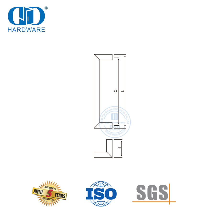 Poignée de barre contemporaine moderne en acier inoxydable pour porte d'entrée en verre-DDPH011