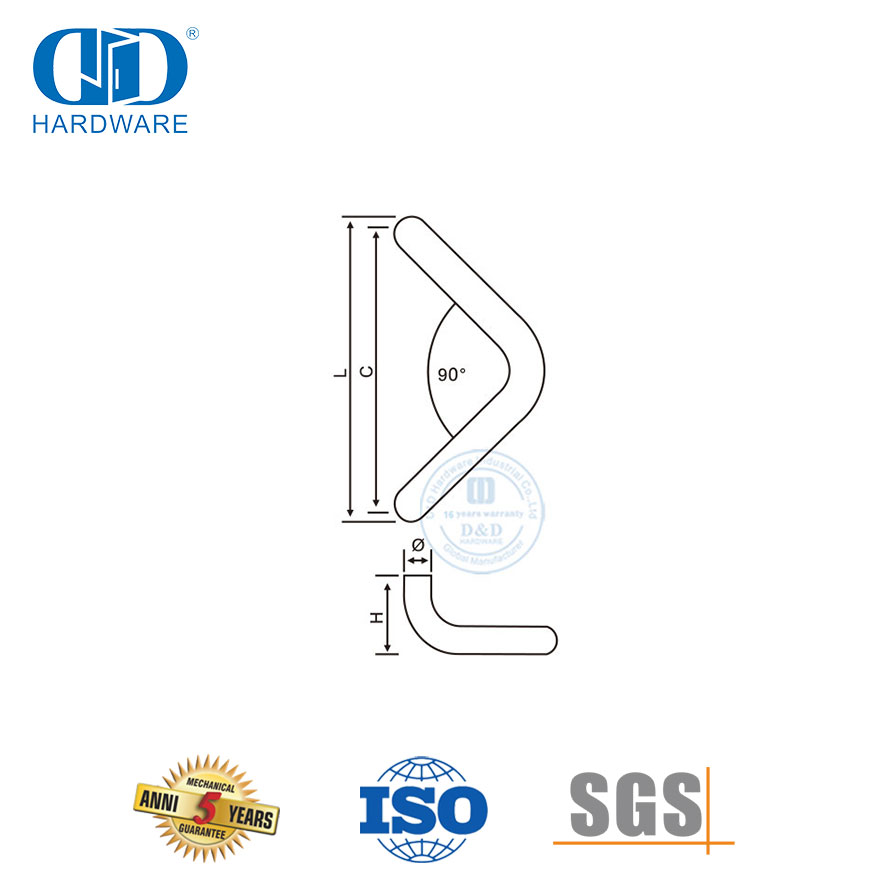 Poignée de traction de style coude dos à dos en acier inoxydable 316 satiné montée sur verre-DDPH012