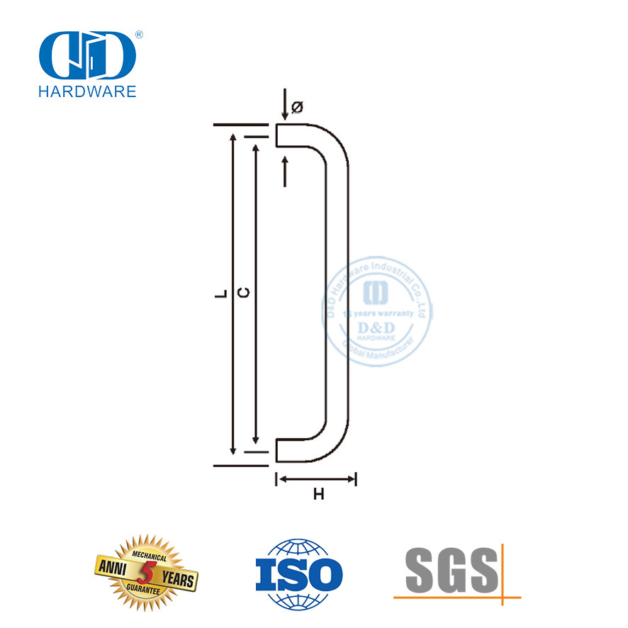 Poignée en verre décalée en acier inoxydable personnalisée et durable pour salle de bain Shower-DDPH020