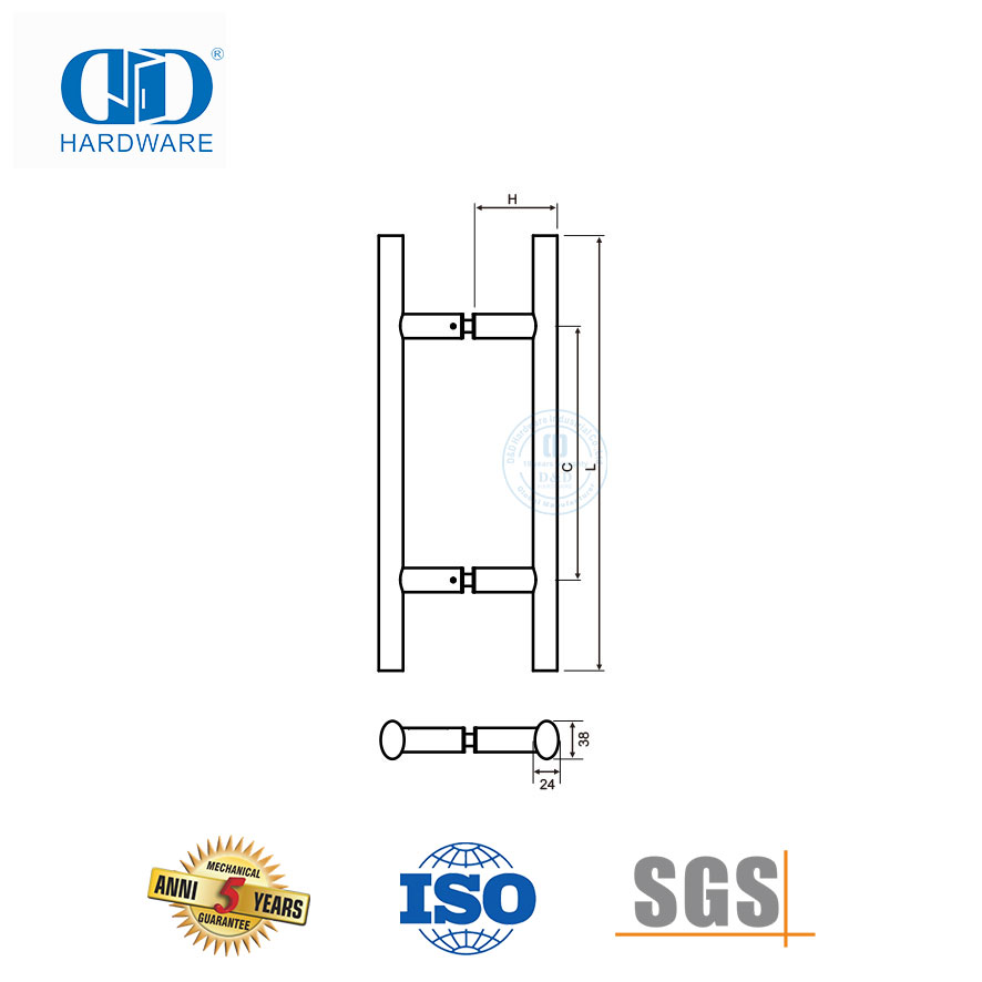 Poignées de traction en acier inoxydable pour porte d'entrée de style échelle à tube rond pour porte en bois et en verre-DDPH037