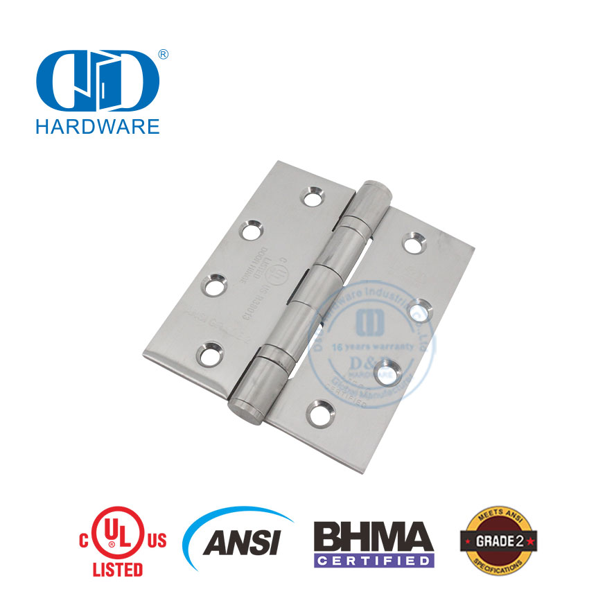 Charnière de porte en métal architecturale en acier inoxydable ANSI UL répertorié BHMA à fermeture douce ignifuge et robuste pour meubles résidentiels-DDSS001-ANSI-2-4,5x4x3 mm