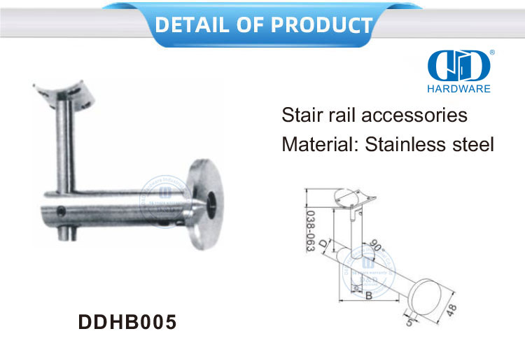 Accessoires d'escaliers, support de garde-corps en verre en acier inoxydable, support de main courante murale-DDHB005