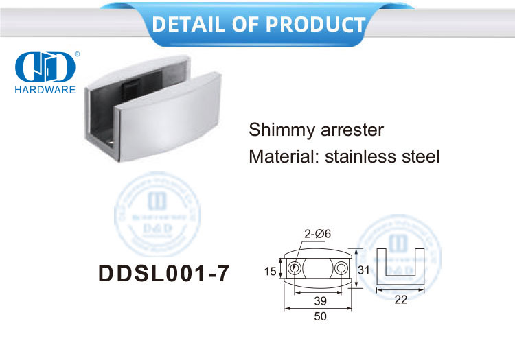 Raccords en verre en acier inoxydable Quincaillerie pour porte coulissante Shimmy Arrester-DDSL001-7
