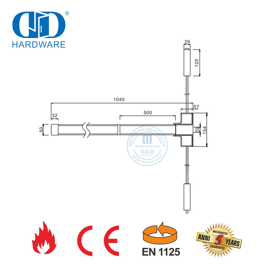 Barre anti-panique en acier inoxydable CE EN1125, porte de sortie ignifuge, barre de poussée pour porte commerciale d'urgence en bois-DDPD049-CE