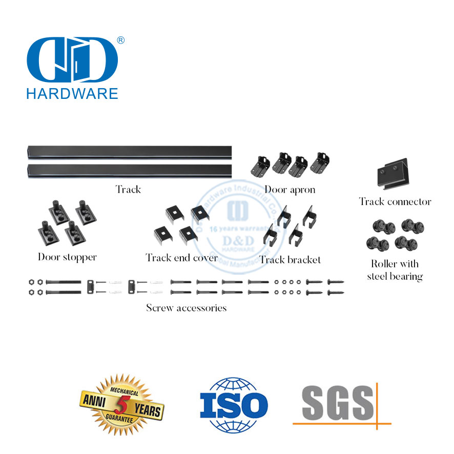 Quincaillerie de porte de poche en acier inoxydable, fixation murale à Double glissière, quincaillerie de porte de grange robuste, engrenage à rouleaux Kit-DDBD039
