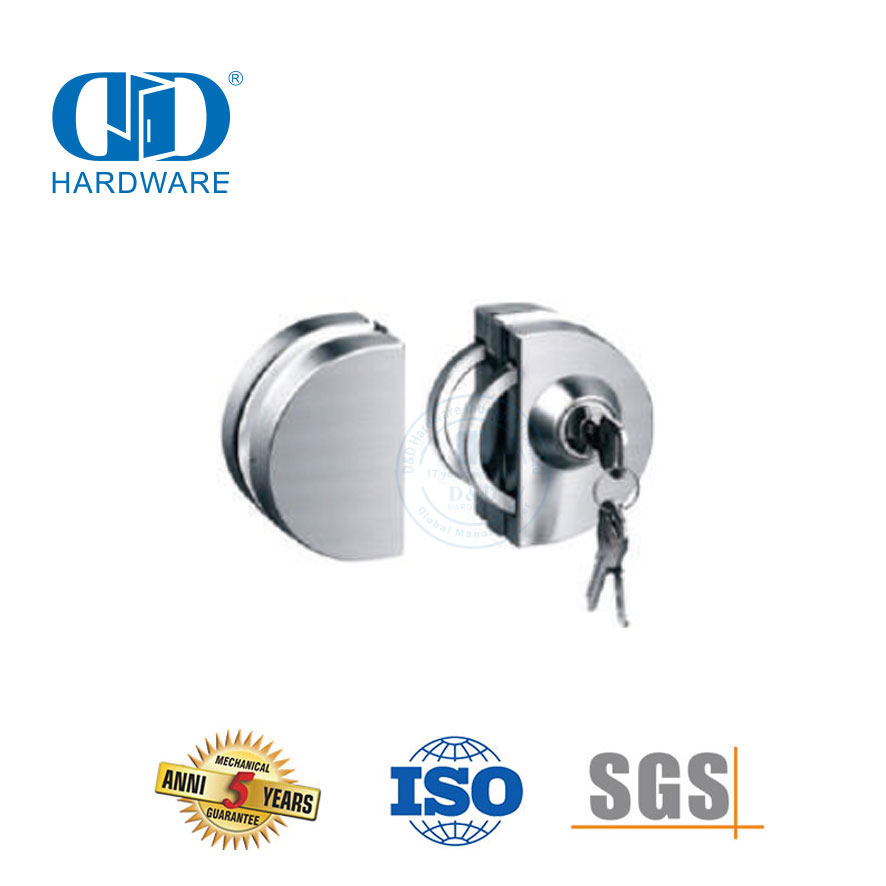 Chine usine en acier inoxydable poignée de porte en verre serrure Patch raccord coin serrure porte Fitting-DDGL005