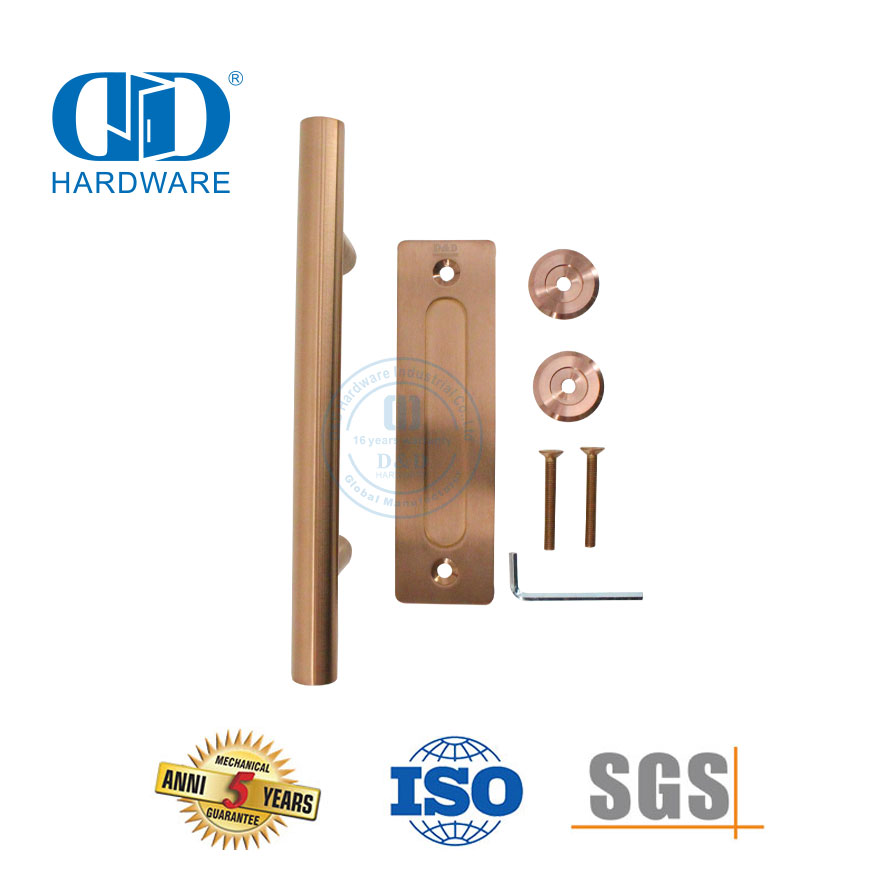 Poignée de porte de grange Push Pull double face en acier inoxydable or rose poignée de porte à tirer pour meubles-DDBD102 SRG