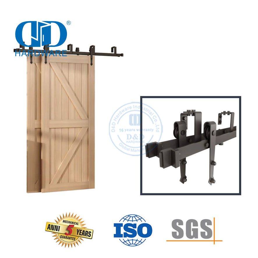 Quincaillerie de porte de grange coulissante en acier inoxydable Quincaillerie de meubles Kit de quincaillerie de porte de grange double de couleur noire pour porte intérieure en bois-DDBD025