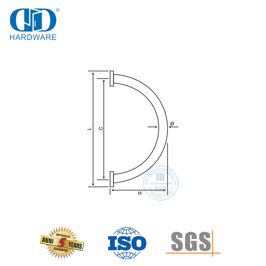 Poignée de porte en verre trempé d'immeuble de bureaux de salle de douche en acier inoxydable de forme circulaire spéciale personnalisée-DDPH008