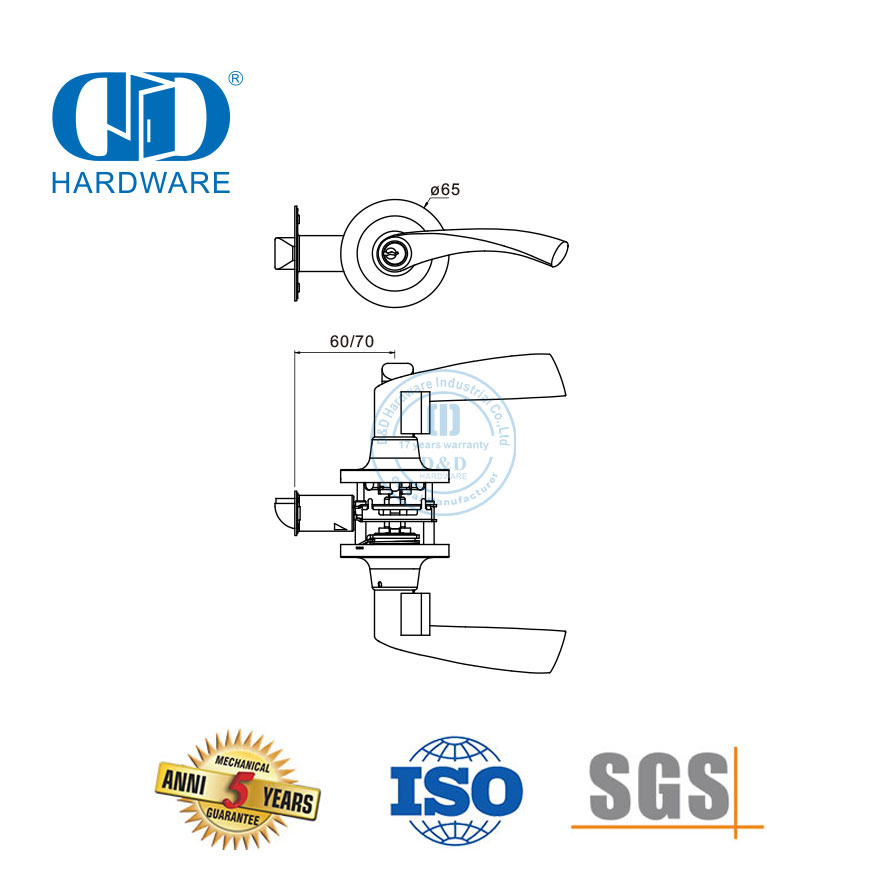Excellente quincaillerie en acier inoxydable Rosette boule cylindrique tubulaire verrouillable bouton serrure pour débarras Bathroom-DDLK013