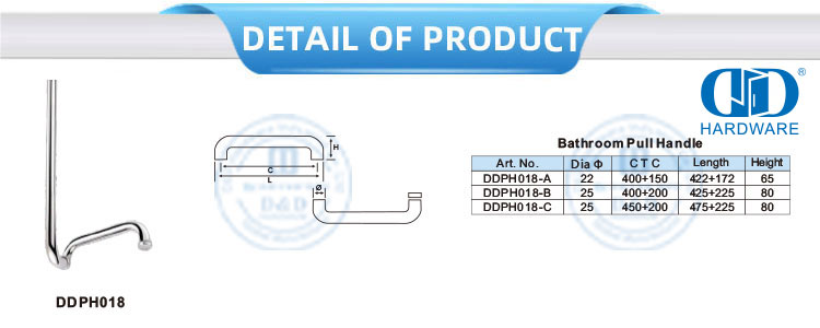 Poignée de traction de porte en verre trempé double face de salle de bains en acier inoxydable Poignée de traction de salle de bain-DDPH018