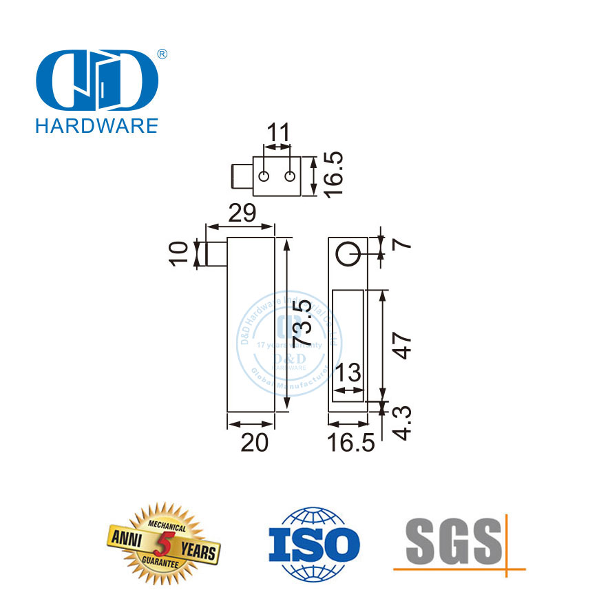 Accessoires de meubles en acier inoxydable, quincaillerie pour portes coulissantes en verre, Arrester-DDSL001-5