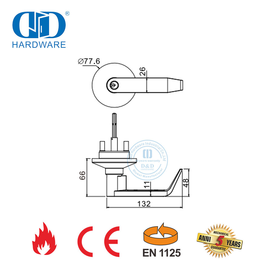 Haevy Duty en acier inoxydable CE barre de panique ignifuge garniture de levier extérieur dispositif de verrouillage de panique pour porte en métal en bois d'urgence-DDPD012-B-CE