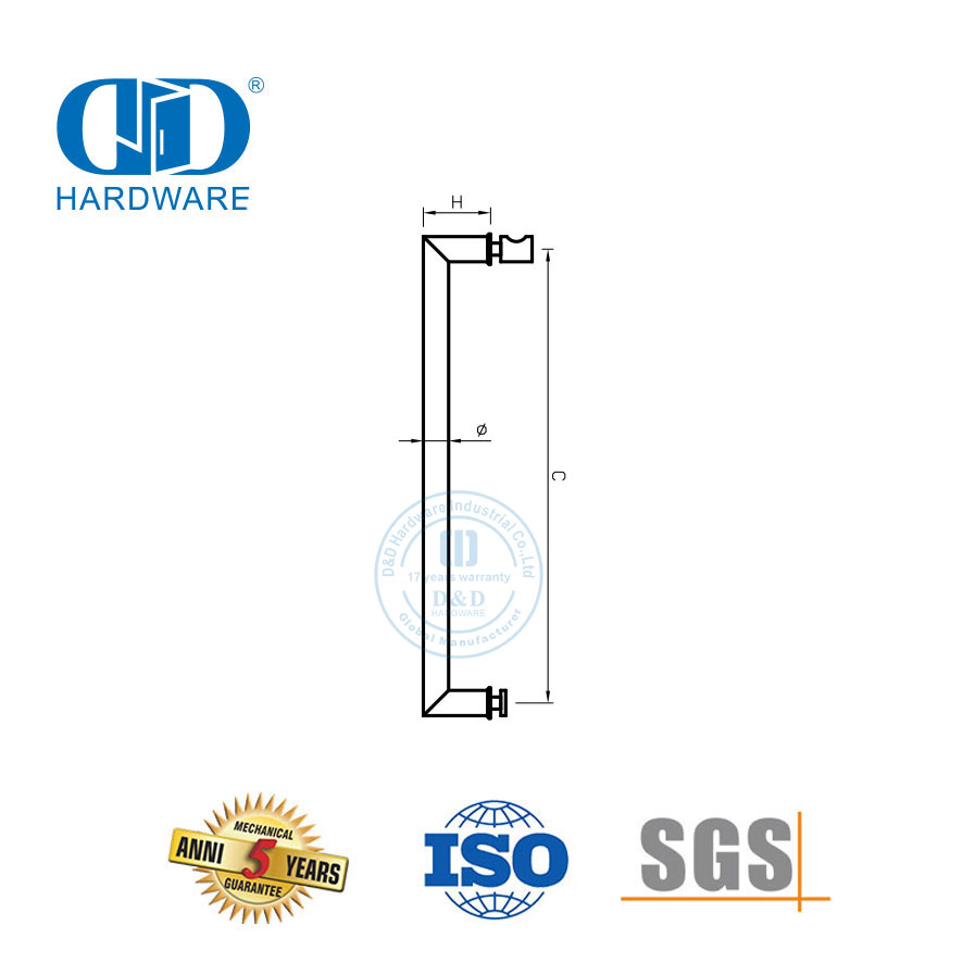 Poignée de salle de douche en acier inoxydable, accessoire de porte en verre, poignée de traction de porte de salle de bain simple face-DDPH042