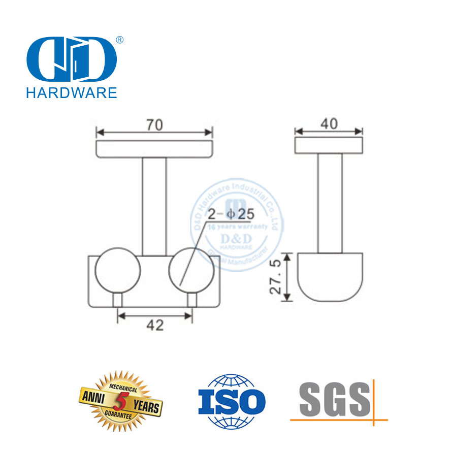 Double Tube à pince de plafond en acier inoxydable, raccord de porte en verre, accessoire de meubles, quincaillerie en verre pour salle de bains, toilettes-DDGS116