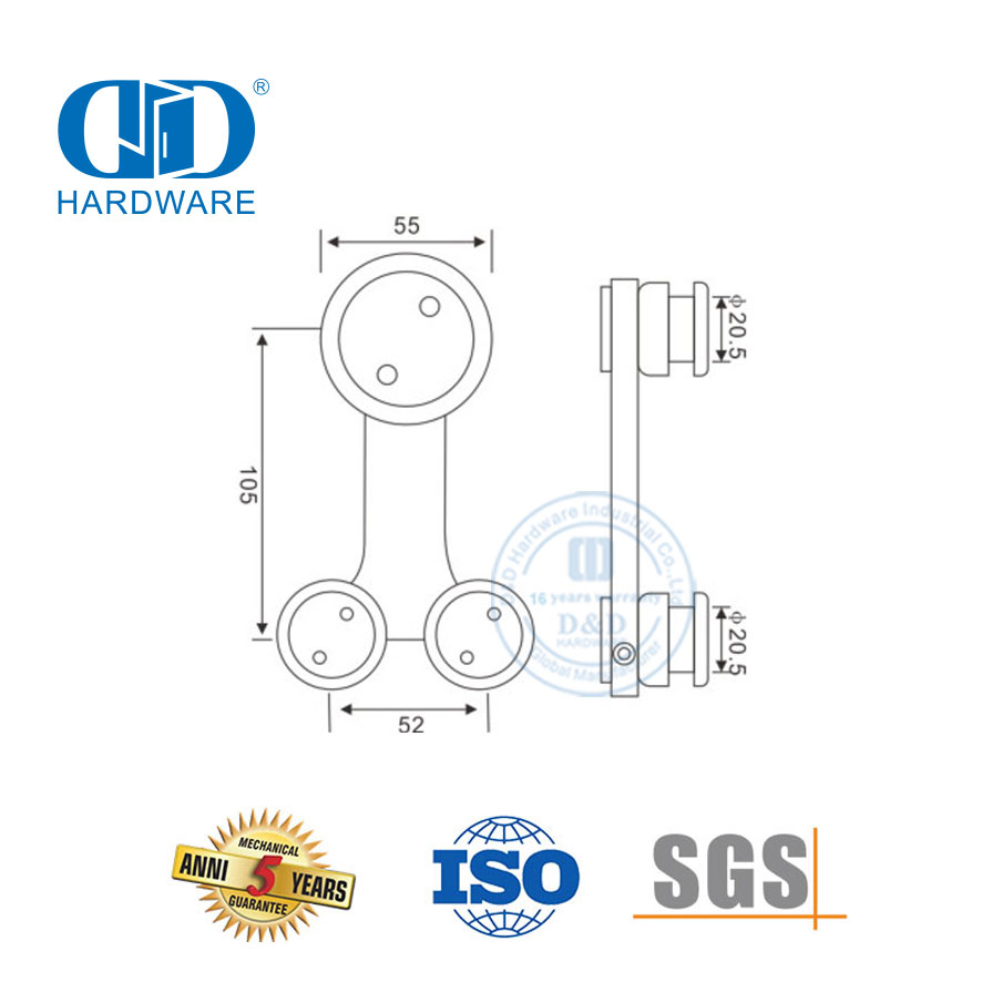 Ensemble d'accessoires industriels en verre en acier inoxydable, quincaillerie pour porte coulissante pour salle de bain Door-DDGS106