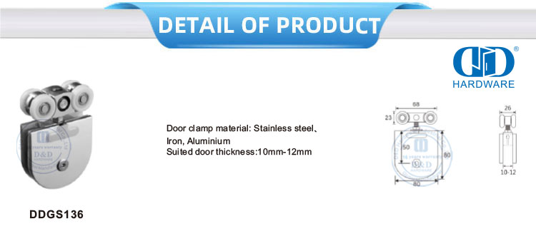 Pince de porte en acier inoxydable, porte coulissante en fer, quincaillerie de porte suspendue, raccord en verre pour douche Bathroom-DDGS136