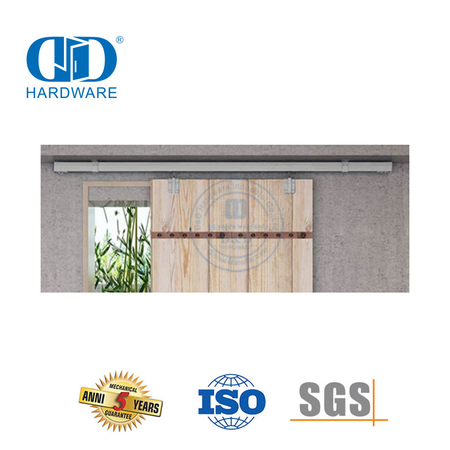 Quincaillerie de porte de grange bi-pliante en acier inoxydable, Kit de rails de quincaillerie pour porte de grange double coulissante pour porte robuste-DDBD038