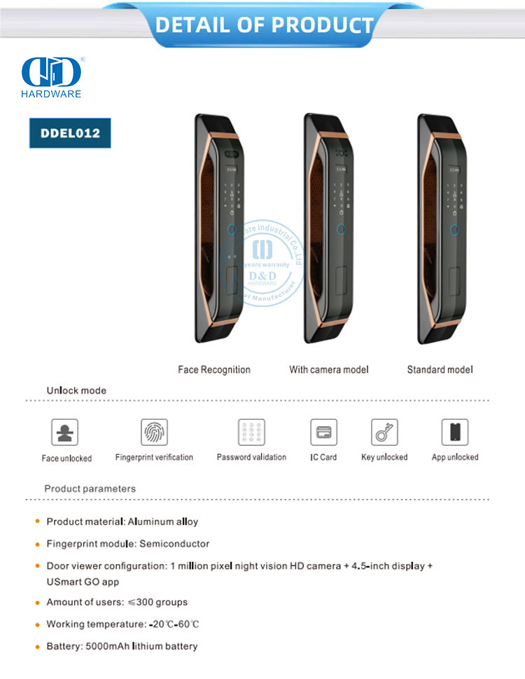 serrure de porte intelligente d'interphone