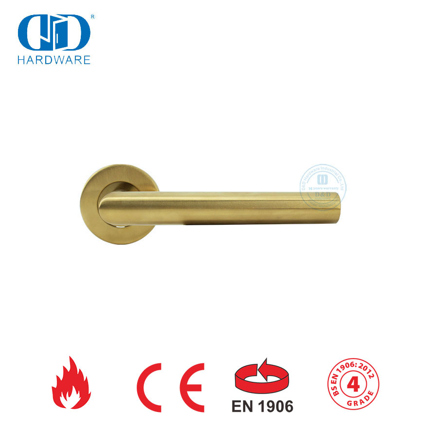 Accessoires de sécurité de serrure de porte en laiton satiné EN 1906, poignées à levier dorées-DDTH003-SB