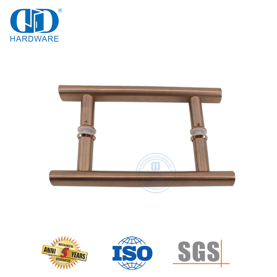 Mobilier de bureau Tube circulaire en or rose en forme de H en acier inoxydable 201 poignée de porte coulissante en verre de douche-DDPH001-A Φ25-RG