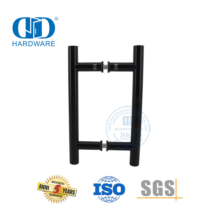 Poignée de traction accessoire de porte en verre en forme de H noir mat de style classique-DDPH001-A Φ22-Noir