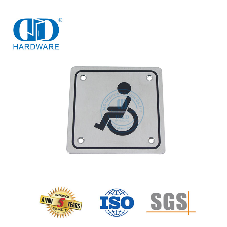 Plaque de signalisation de type carré en acier inoxydable, plaque de signalisation de désactivation, plaque de signalisation de toilettes de salle de bains pour personnes handicapées-DDSP001-Disabled
