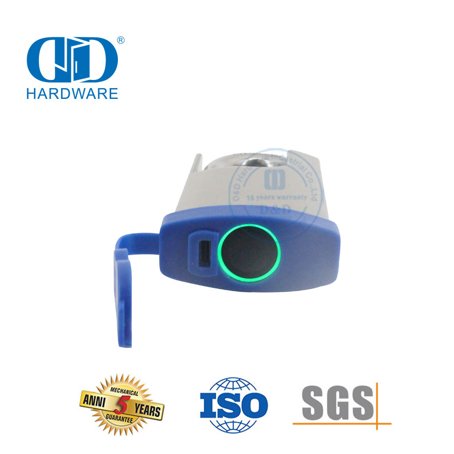 Sécurité maximale en acier inoxydable en laiton antivol résistant à la chaleur empreinte digitale biométrique chargement USB cadenas de porte en acier en bois-DDPL0013-50mm