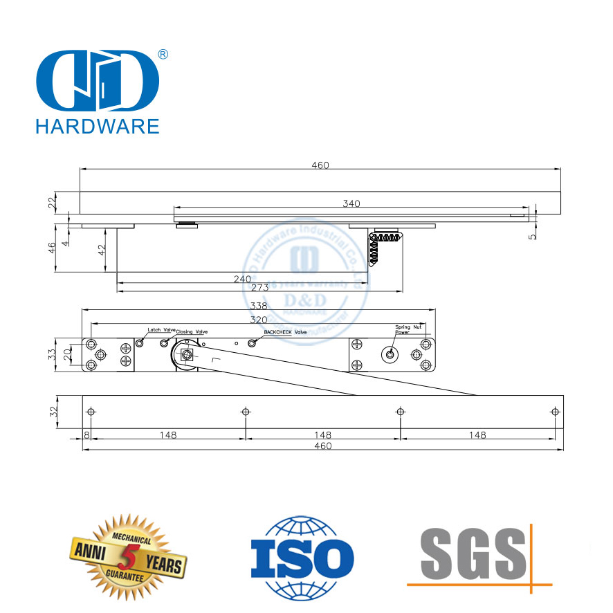 Ferme-porte dissimulé coupe-feu populaire homologué ANSI UL-DDDC047