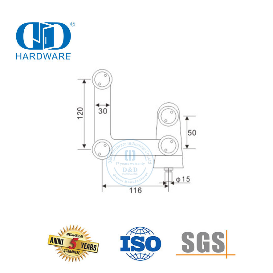 Connecteur en verre monté sur verre en acier inoxydable, panneau latéral Piovt Glass Hardware-DDGP010