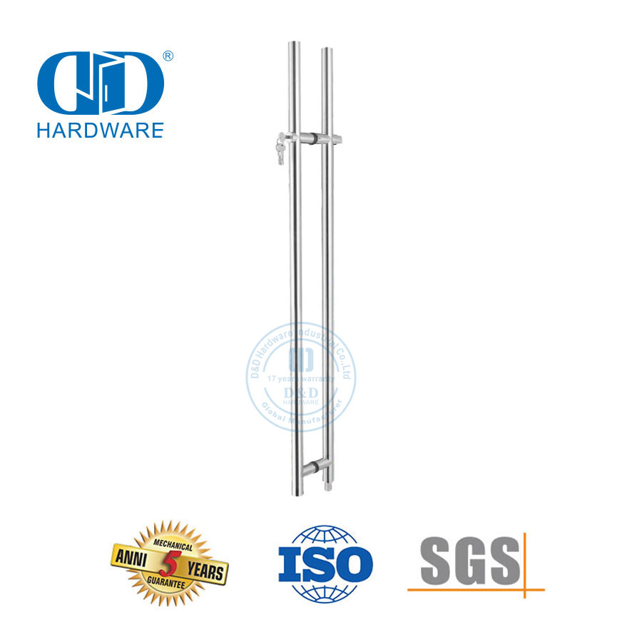 Raccords de quincaillerie en verre en acier inoxydable double face longs serrures de verrouillage à clé de porte en verre poignée de traction avec serrure Schlage-DDPH039