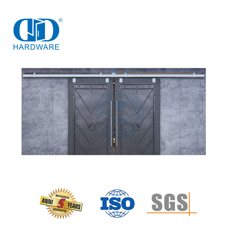 Quincaillerie de porte de poche en acier inoxydable, fixation murale à Double glissière, quincaillerie de porte de grange robuste, engrenage à rouleaux Kit-DDBD039