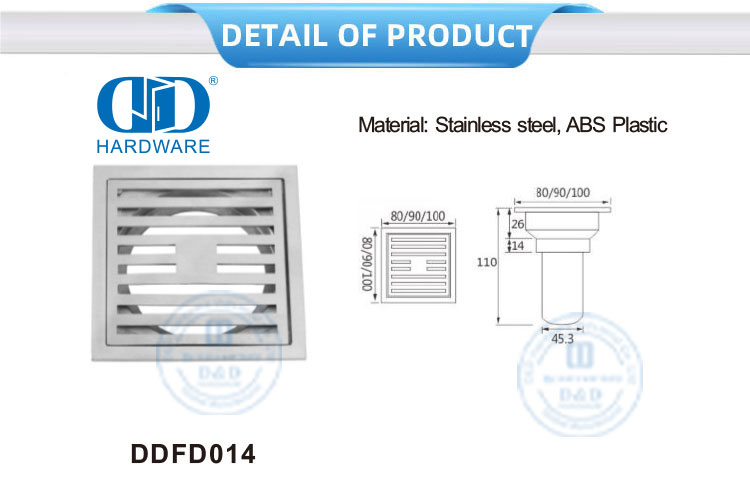 Accessoires de meubles en acier inoxydable Drain de sol carré sanitaire intérieur salle de bain Drain-DDFD0014