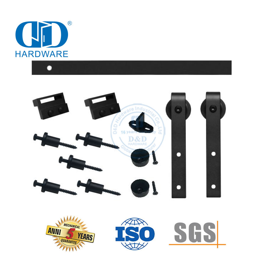 Kit d'armoire en acier inoxydable, accessoires, ensemble de rails, quincaillerie à rouleaux pour porte simple en bois de grange coulissante en carbone pour porte intérieure-DDBD001