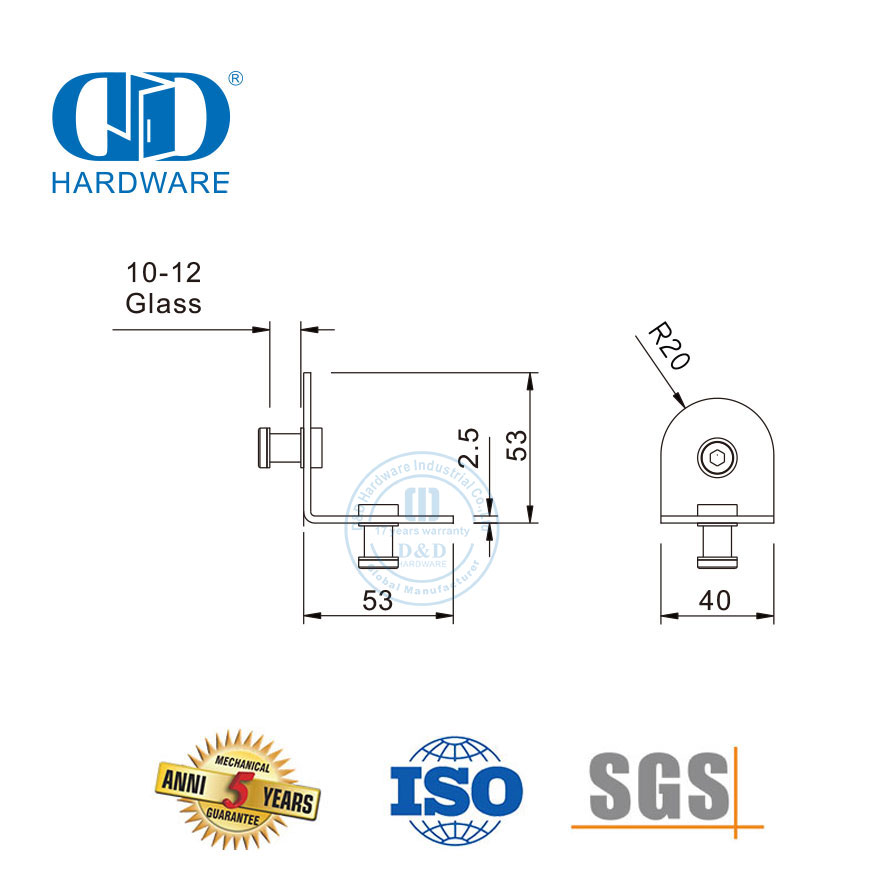 Accessoires de toilettes en acier inoxydable, connecteur de charnière de douche, Clip d'angle mural en verre, raccord Connector-DDWC001