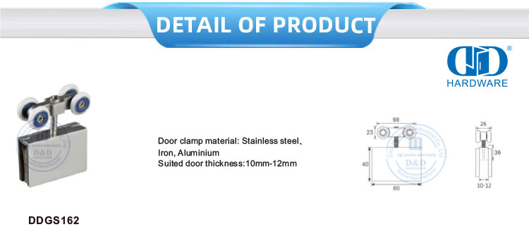 Pince de porte en acier inoxydable, rouleau suspendu pour porte coulissante, ensemble d'accessoires de montage en verre pour Bathroom-DDGS162