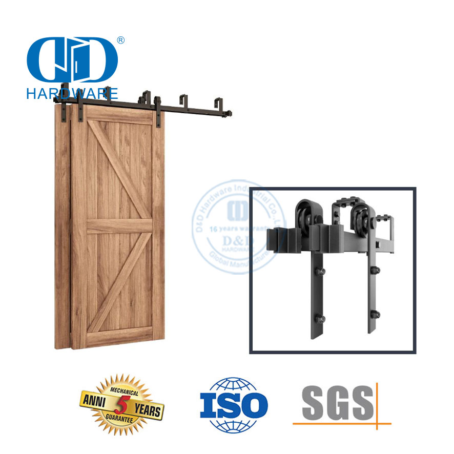 Ensemble de rouleaux de porte de grange coulissante en bois noir mat, rail caché en acier inoxydable, Hardware-DDBD022