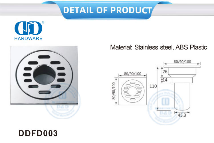 Drain de douche de toilette carré en acier inoxydable, accessoire de meubles de salle de bains, Drain de sol Cover-DDFD003