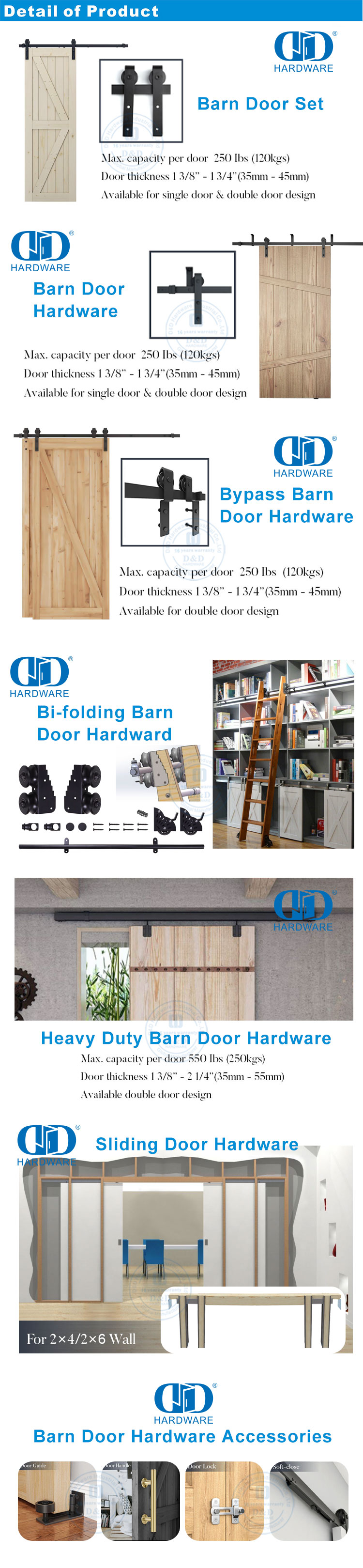 Ensemble de rails de quincaillerie de porte en acier inoxydable, intérieur moderne, porte coulissante en bois massif, porte de grange Hardware-DDBD014